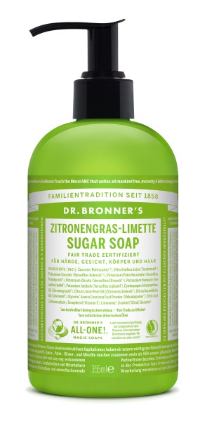 Dr. Bronner's Sugar Soap Flüssigseife Lemongrass mit Pumpspender 355 ml